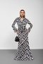 Black and White Judge Collar Long Sleeve Patterned Dress