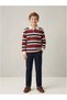 Burgundy Striped Collared Unisex Kids Sweatshirt - 3