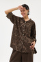 Women's Brown Italian 100% Cotton Velvet Patterned Trousers with Shirt Oversize Velvet Suit 40 - 46 Size - 5