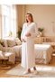 New Season Ecru Jacquard Shawl Collar Full Length Winter Breastfeeding Compatible Design Long Sleeve Maternity Pajama Nightgown Set - 4