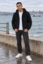 Hooded 3 Thread Full Zipper Hooded and Pocketed Winter Men's Black Sweatshirt - 4