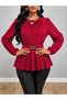 Women's long sleeve crew neck janjan crepe blouse with waist belt detail - 2