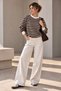 Women's Striped Crew Neck 2 Thread Sweatshirt Comfortable Fit My3535 - 4
