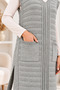 Women's V-Neck Sleeveless Knitted Patterned Double Pocket Soft Textured Relaxed Fit Stylish Casual Gray Knitwear Long Sweater Salopet - 2