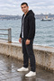Hooded 3 Thread Full Zipper Hooded and Pocketed Winter Men's Black Sweatshirt - 6
