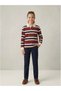 Burgundy Striped Collared Unisex Kids Sweatshirt - 2