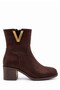 Angelo Women's Brown Suede Round Toe Thick Heeled V-Shaped Metal Buckle Stylish Daily Boots 6 cm Heel - 4