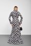 Black and White Judge Collar Long Sleeve Patterned Dress - 8
