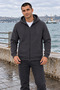 Hooded 3 Thread Full Zipper Hooded and Pocketed Winter Men's Smoked Sweatshirt - 7