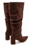 Mia Women's Suede Brown Bellows Below the Knee Thick Heeled Pointed Toe Stylish and Comfortable Boots 6.5 cm Heel (Narrow Fit) - 4