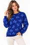 Women's Crew Neck Long Sleeve Bow Patterned Soft Textured Relaxed Fit Stylish Casual Navy Blue Sweater - 6