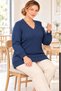 Plus Size Indigo Blue Zigzag V-Neck Knitted Patterned Stylish Mother's Knitwear Blouse - 6