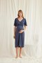 Lace Front Buttoned Maternity Navy Blue Nightgown