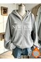 Unisex Gray Newyork White Printed Zippered Sweatshirt Printed Premium Oversize T-Shirt