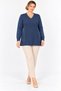 Plus Size Indigo Blue Zigzag V-Neck Knitted Patterned Stylish Mother's Knitwear Blouse - 2
