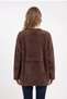 Women's Brown Diamond Patterned Sequin Embroidered Crew Neck Soft Textured Fuzzy Sweater - 4