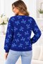 Women's Long Sleeve Crew Neck Bow Patterned Relaxed Cut Trend Elegant Casual Navy Blue Sweater - 3