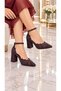 Florisen Women's Bitter Brown Floral Patterned Lace Pointed Toe Ankle Buckle 7 cm Thick Heeled Evening Dress Shoes - 4