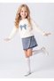 Girl's Stoned Denim Shorts with Skirt and Bow Blouse 2-Piece Top and Bottom Set for Ages 2, 3, 4, 5