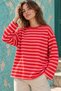 Women's Red Pink Striped Oversize Long Sleeve T-Shirt - 4