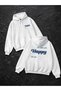 Slogan Back and Front Printed Hooded Oversize Cotton White Sweatshirt