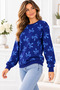 Women's Long Sleeve Crew Neck Bow Patterned Relaxed Cut Trend Elegant Casual Navy Blue Sweater - 2