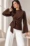 Women's Waist-Tied Draped Blouse Spanish Sleeve Long Sleeve Stylish Blouse - 2