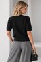 Women's Crew Neck Silver Button Sequined Short Sleeve Knitwear Cardigan - 3