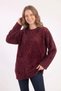 Women's Burgundy Diamond Patterned Sequin Embroidered Crew Neck Soft Textured Fuzzy Sweater - 2