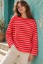 Women's Red Pink Striped Oversize Long Sleeve T-Shirt - 2