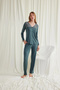Buttoned Pajama Set with Lace Collar, Shoulder and Leg