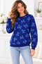 Women's Long Sleeve Crew Neck Bow Patterned Relaxed Cut Trend Elegant Casual Navy Blue Sweater - 5