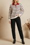 Women's Horizontal Striped Buttoned Collar Long Sleeve Basic Knitwear Sweater