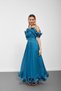 Indigo ruffled chiffon evening dress with flywheel and straps - 3