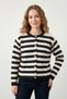 Women's Striped Pearl Button Detailed Crew Neck Knitwear Cardigan - 3