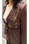 Women's Coffee Bead Embroidered Waist Tie Blazer Jacket - Padded Organza Waist Tie Jacket - 4
