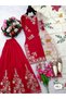 Red Chinon Silk Embroidered Sharara Suit Set - HRT10033 | Red-Size:L-40-Inches - 3