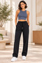 Women's Waterproof High Waist Elastic Waist Double Pocket Soft Textured Straight Leg Comfortable Fit Stylish Casual Black Trousers - 7