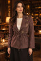 Women's Coffee Bead Embroidered Waist Tie Blazer Jacket - Padded Organza Waist Tie Jacket