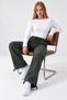 Women's Elastic Waist Khaki Linen Trousers - 3