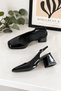 Open Back Patent Leather Thick Heeled Shoes - Black - 2