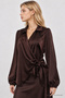 Shirt Collar Wrap-Around Satin Surface Blouse Lgk0010 Brown