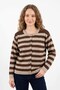 Women's Striped Pearl Button Detailed Crew Neck Knitwear Cardigan - 3
