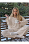 Women's Long Sleeve Patterned Report Fabric Soft Pajama Set – Relaxed Fit Crew Neck Bottom Top Set