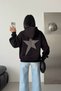 Women's Black Oversized Hooded Sweatshirt with Stone Star Details Nbg141 - 5
