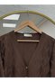 Sabinur Baklava Pattern Mini Gold Buttoned Cardigan-Sy3290 Brown - 3
