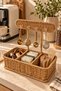 Bohemian Knitted Organizer with 3 Compartments and 4 Hangers, Wicker Organizer for Jewelry, Makeup and Desktop Organizer