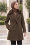 Fur Collared Short Cashmere Coat Brown 14131