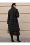 Women's Black Jacket with Collar, Snap Closure, Belted Puffer Coat - 7