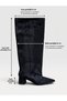 Black Crocodile (Losy) XL Wide Toe Thick Leg 5 cm Heeled Boots - 6